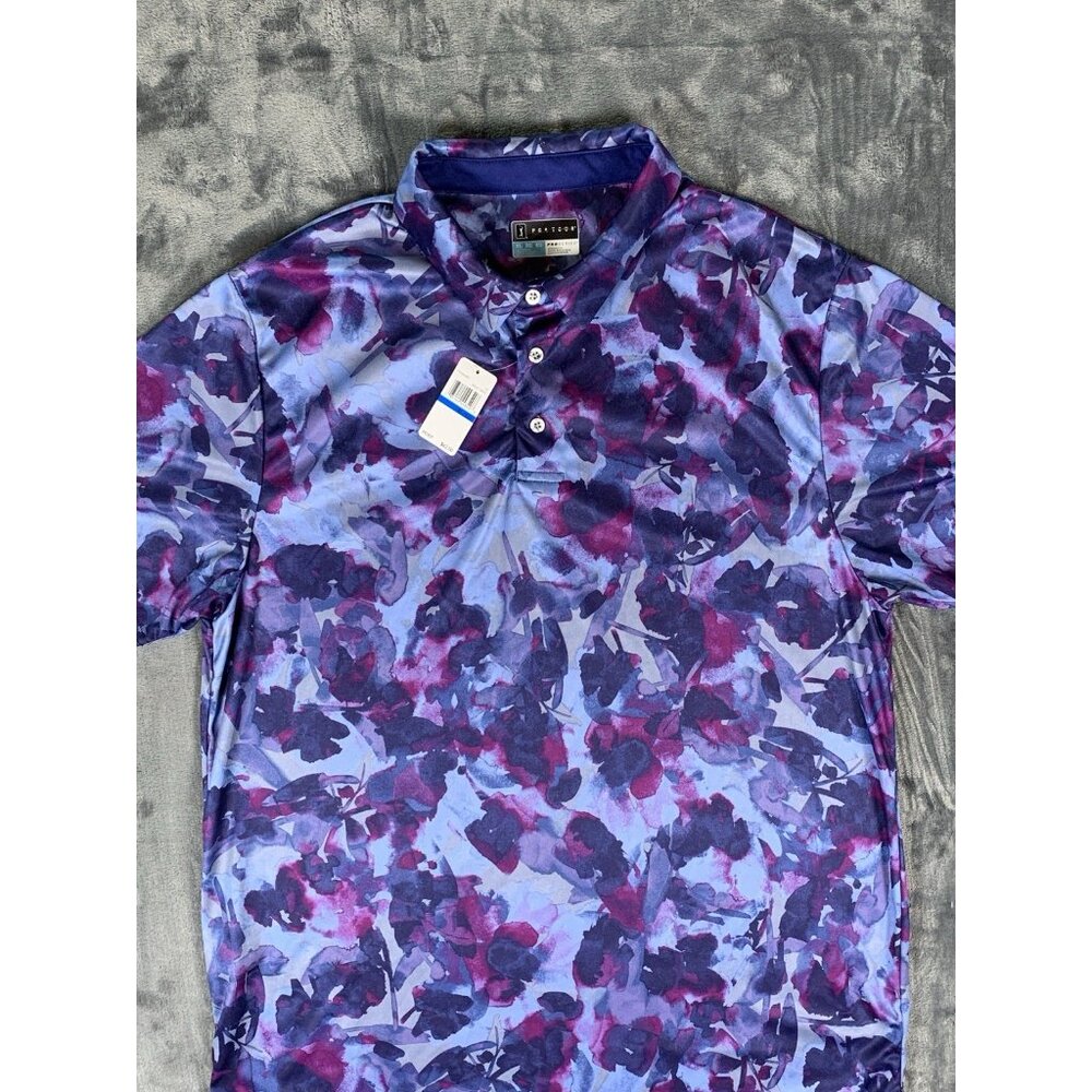 PGA Tour Floral Print Golf Polo Shirt Mens XL Purple Blue Soft Comfortable - Picture 2 of 8